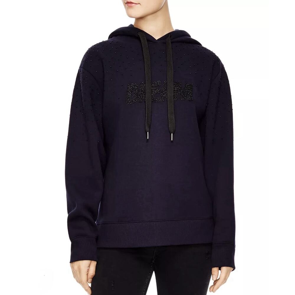 Sandro Spontané Dream Beaded Hoodie Sweatshirt - M Navy French-Girl Quiet Luxury